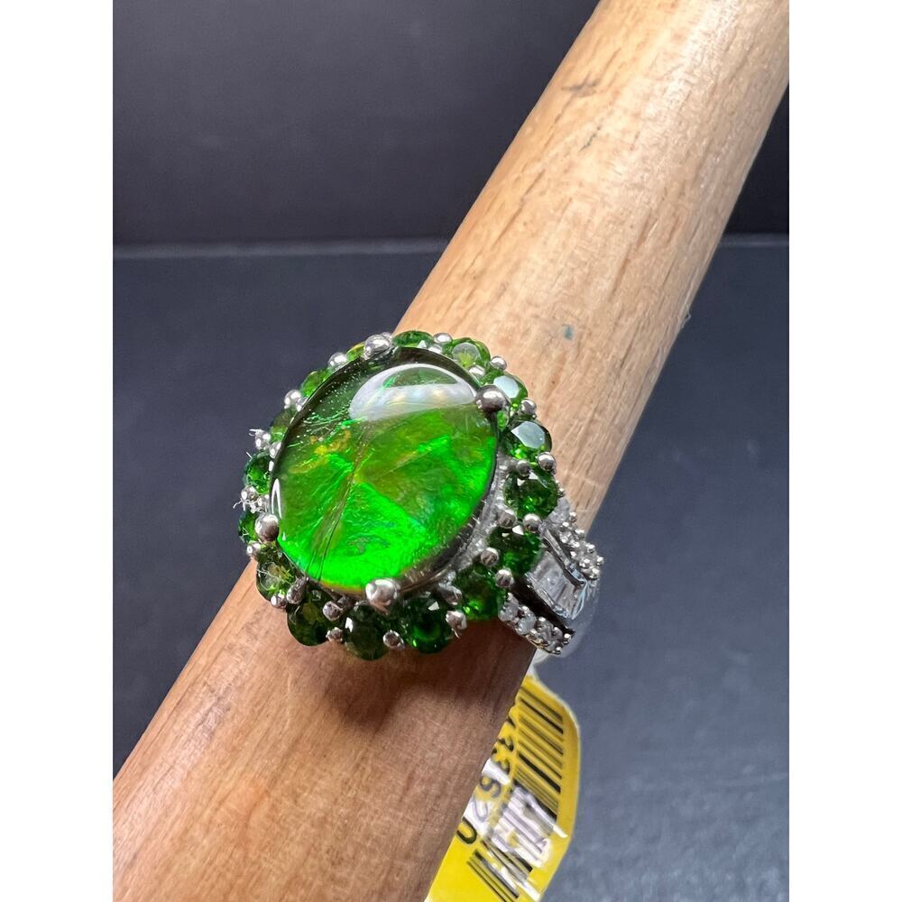 NEW with tag ammolite and diamond sterling silver ring size 7